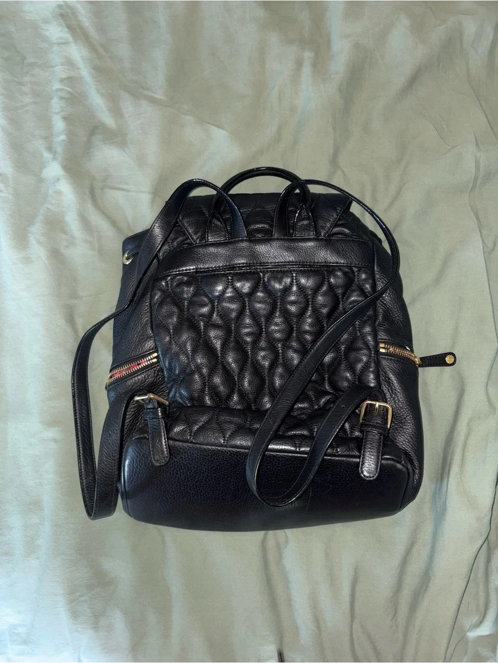 Vera Bradley Quilted Black Leather Backpack with Gold Hardware